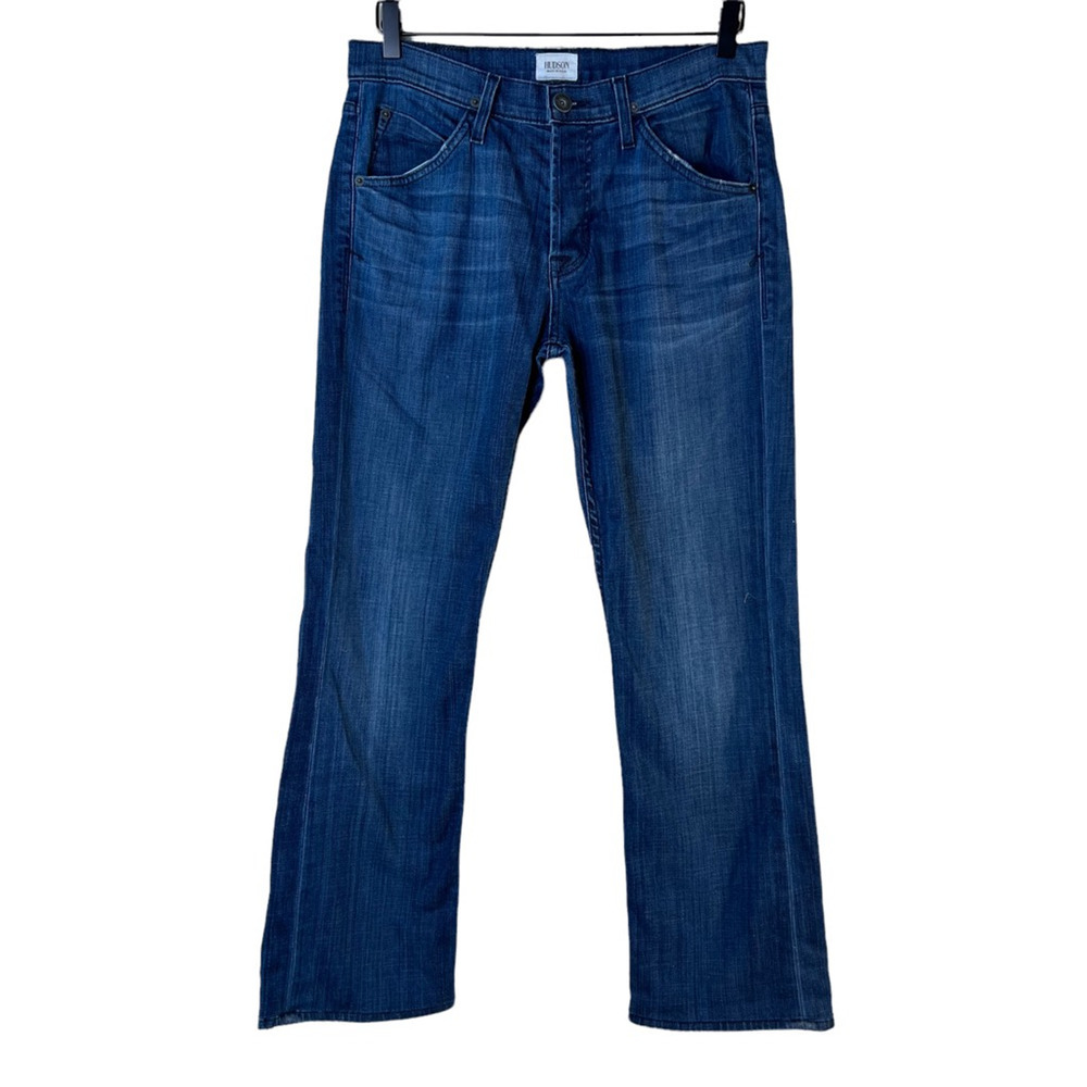 Hudson Mens Webber Boot Cut Jeans Blue Stretch Flap Pockets Low Rise Denim 31X28